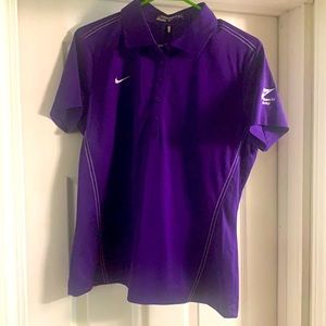 Purple golf shirt.